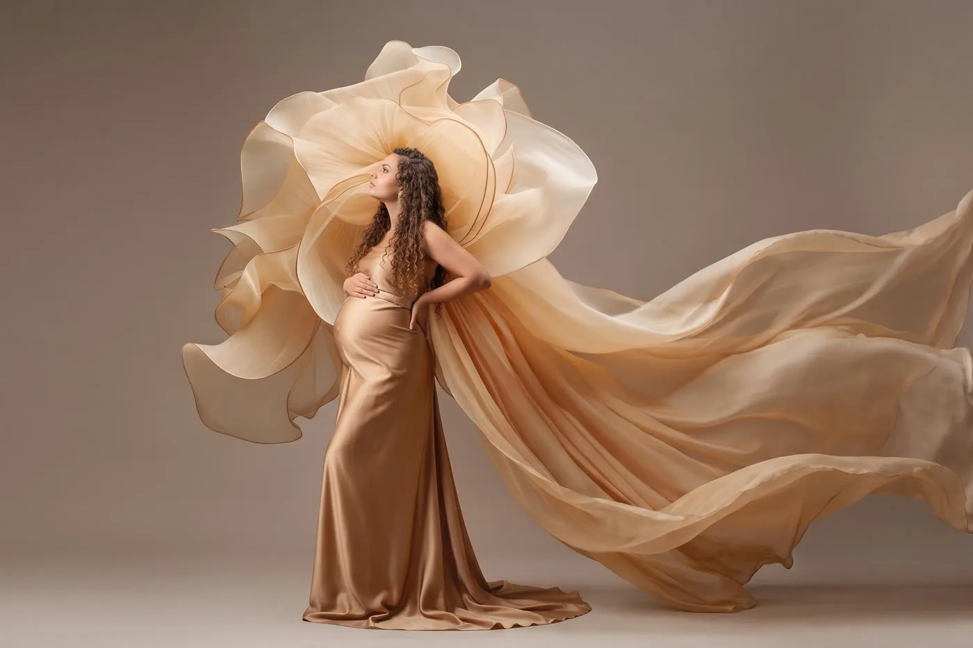 Photo artistique grossesse — teintes orangées, Amour et Lumière